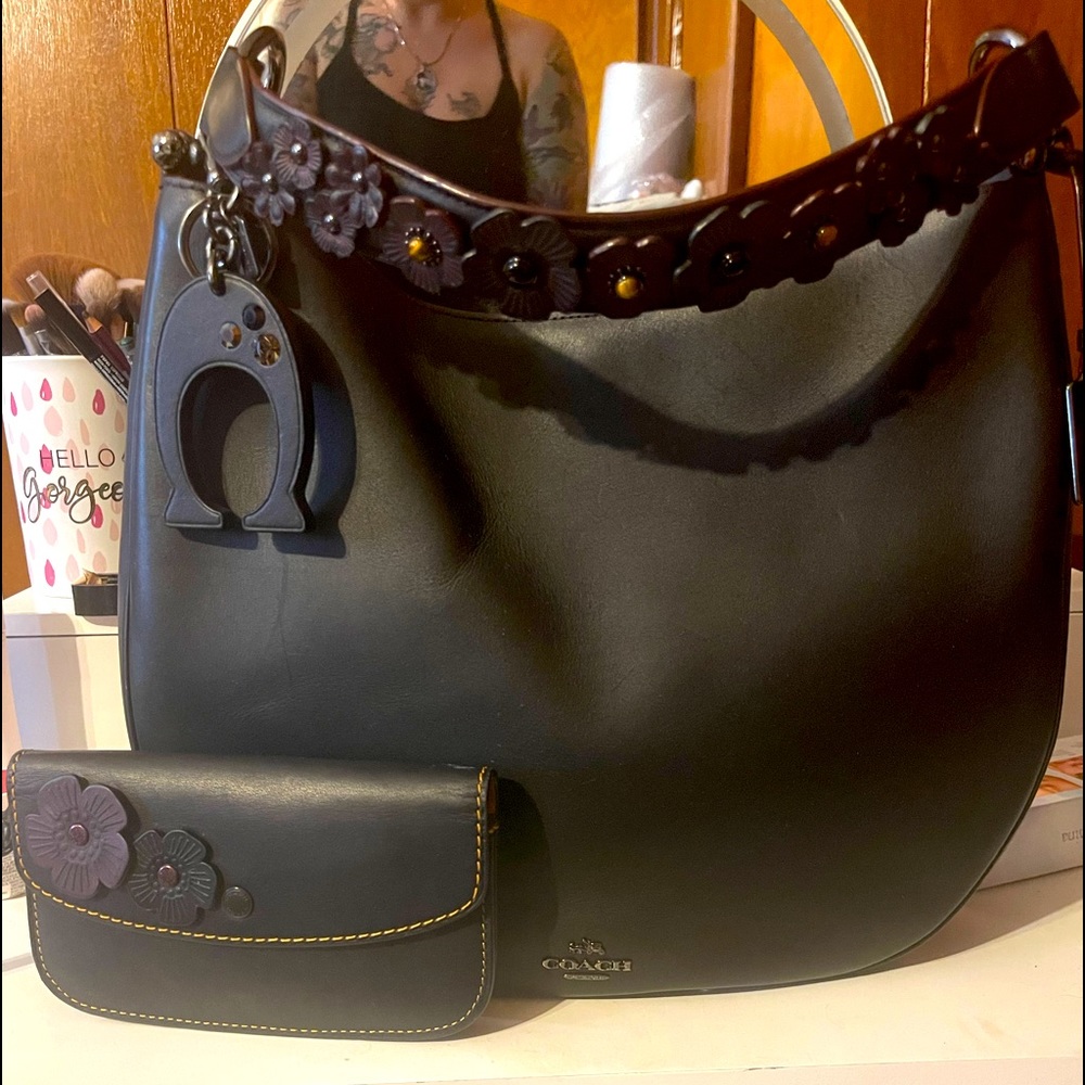 ***SOLD*** Coach Tea Rose Nomad, Clutch and “C” charm.